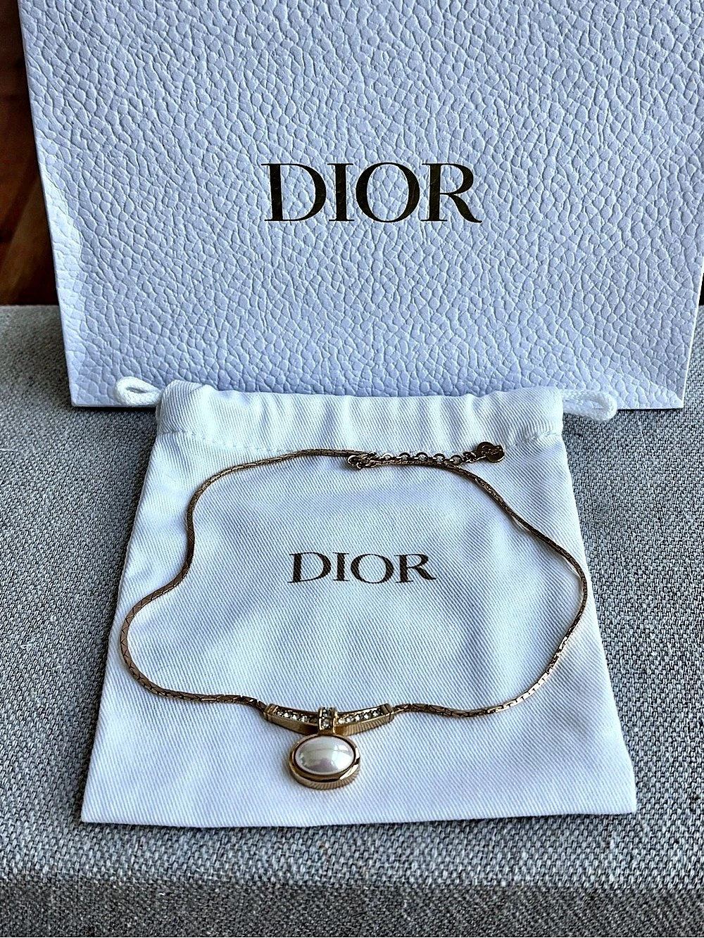 Vintage Christian Dior Gold-Tone Faux Pearl and Rhinestone Pendant Choker.